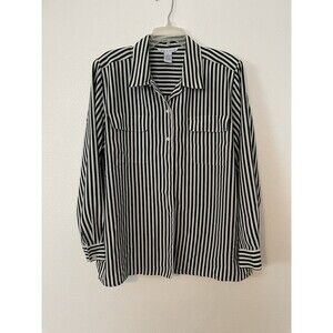 80s VINTAGE Size 16 - Ship'n Shore Striped Blouse Long Sleeve Shoulder Pads